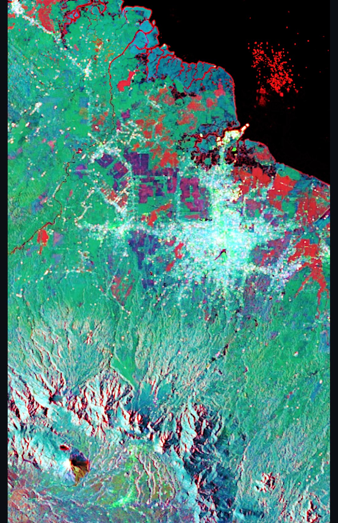Composition colorée temporelle en Indonésie à partir d’images Sentinel-1.